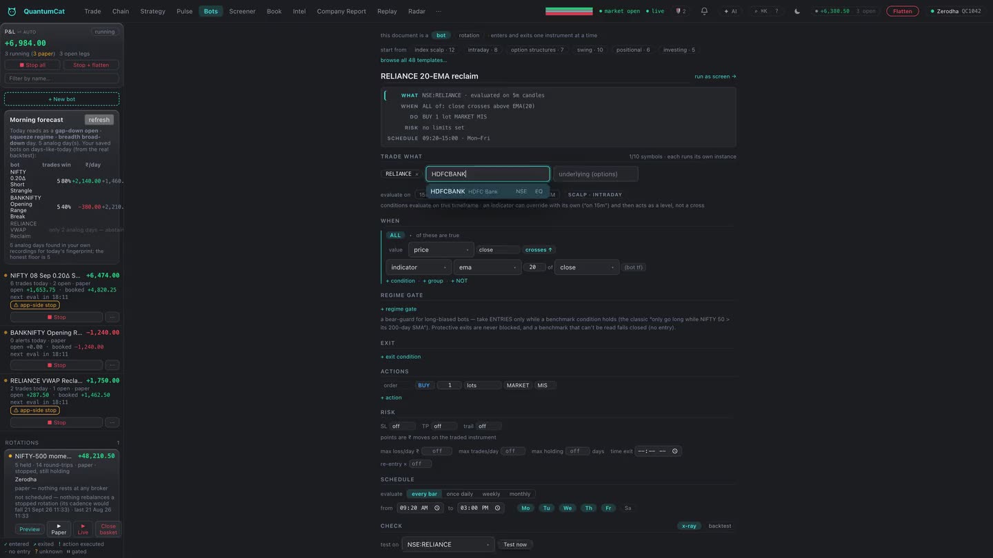 Bots in the QuantumCat terminal.
